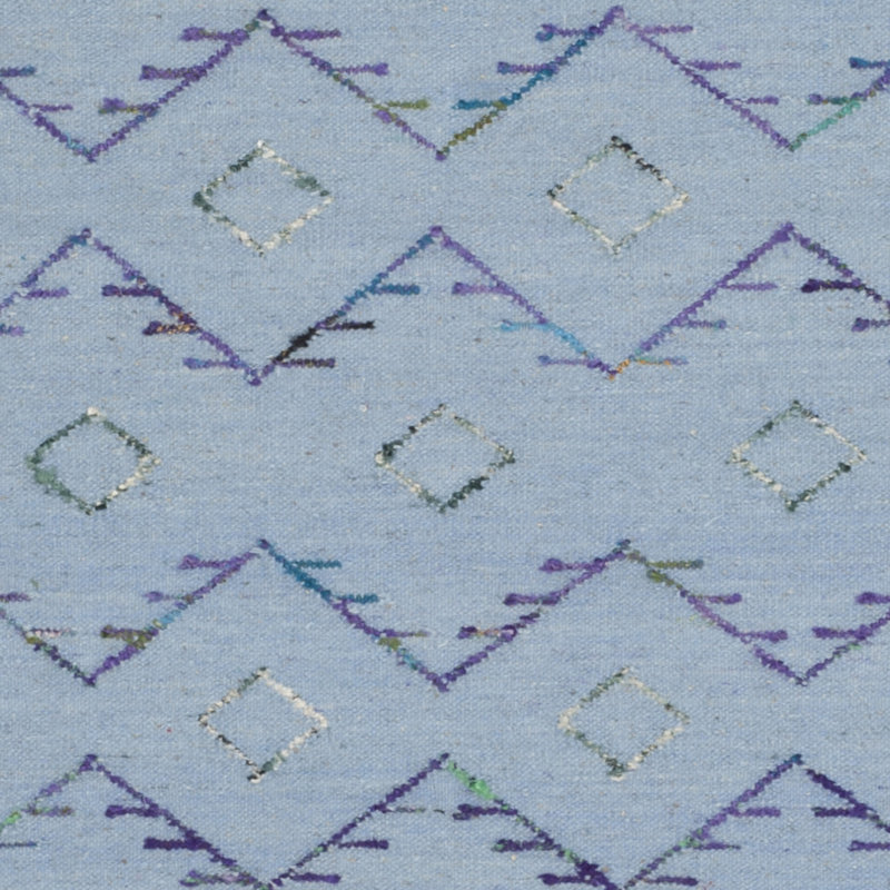 Heilig Hand-Knotted Blue Wool and Silk Southwestern 5' x 8' Rug