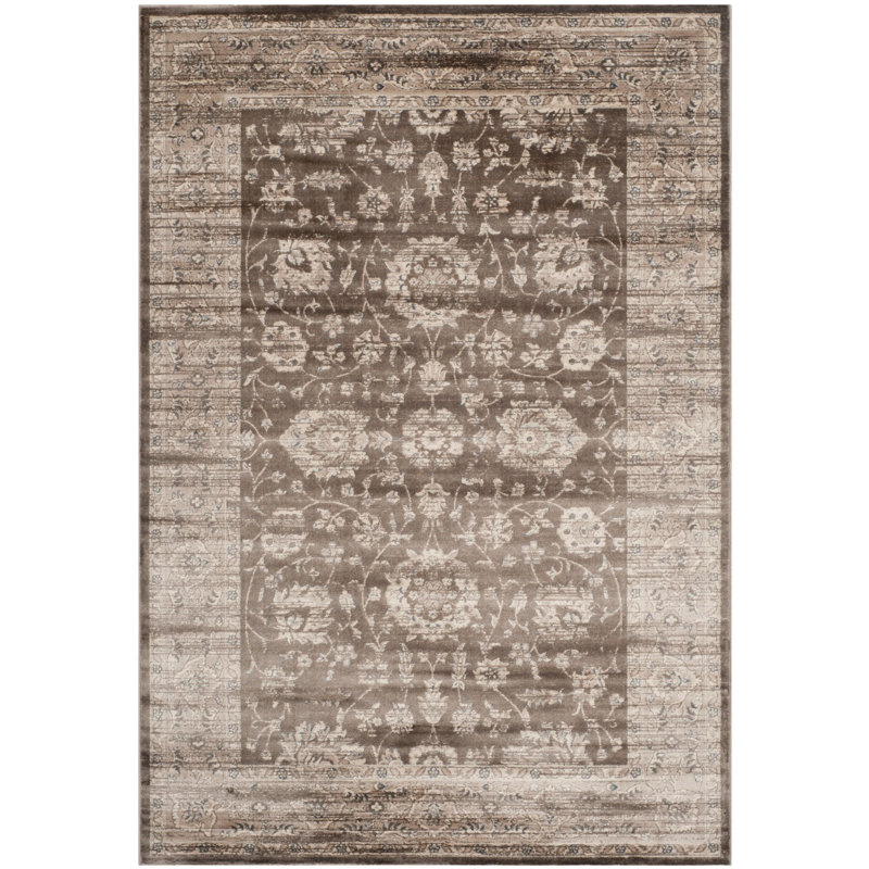Vintage Brown and Ivory Rectangular 9' x 12' Viscose Rug