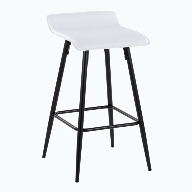 Ale 26" White Faux Leather and Black Steel Counter Stools - Set of 2