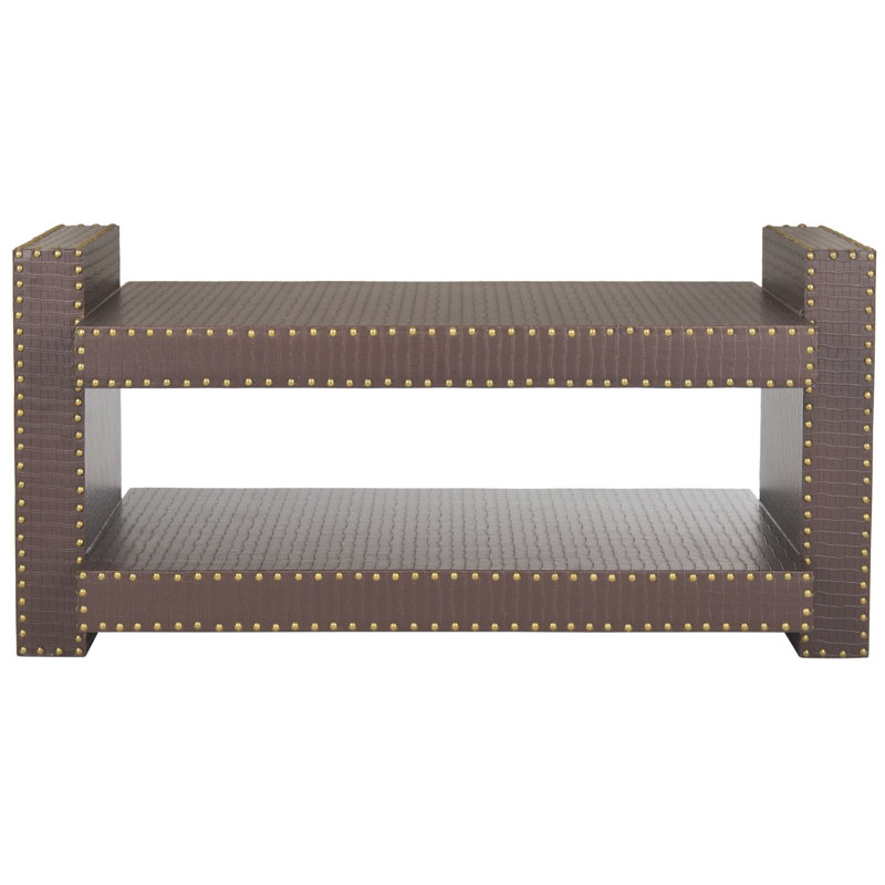 Transitional Rectangular Brown Wood Coffee Table with Nailhead Accents