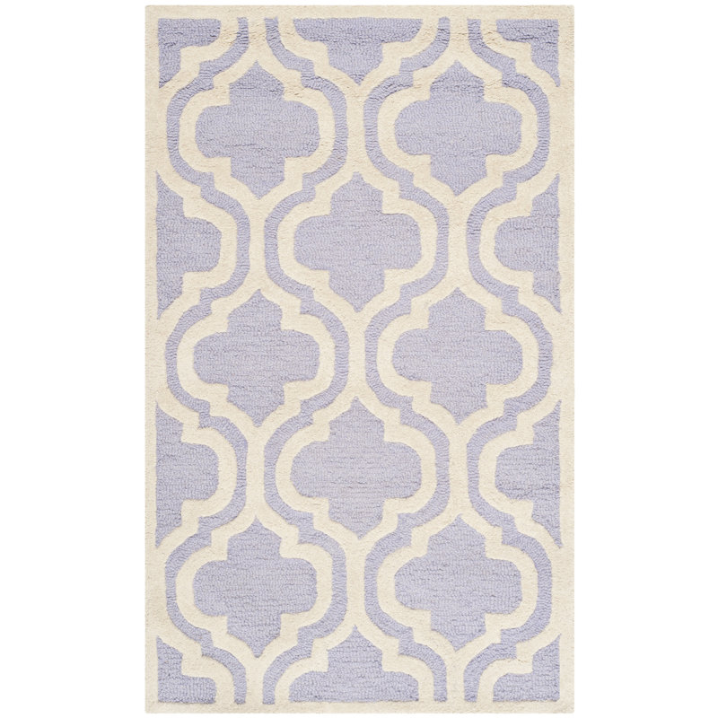 Lavender and Ivory Hand-Tufted Wool Rectangular Rug, 48" x 31.2"