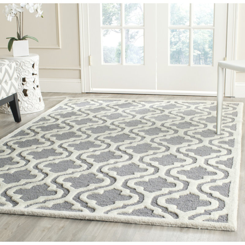 Silver and Ivory 9' x 12' Hand-Tufted Wool Rectangular Rug
