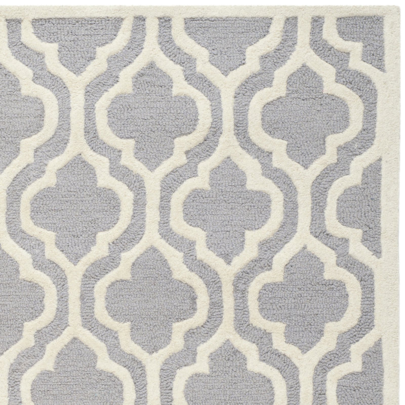 Silver and Ivory 9' x 12' Hand-Tufted Wool Rectangular Rug