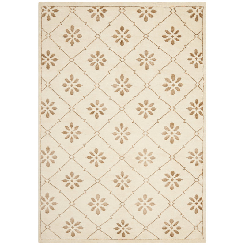 Hand-Knotted Gray Wool and Viscose Geometric Rug