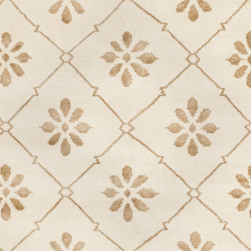 Hand-Knotted Gray Wool and Viscose Geometric Rug