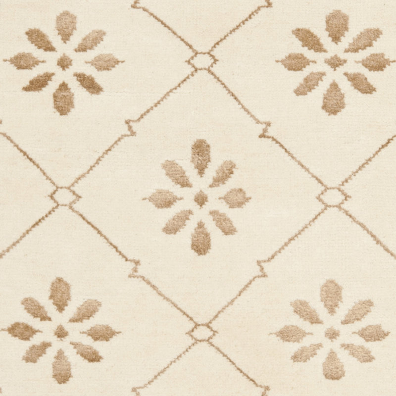 Hand-Knotted Gray Wool and Viscose Geometric Rug