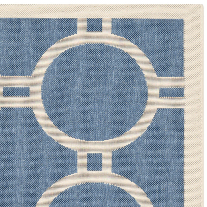 Courtyard Ariel Easy-Care Blue & Beige 7'10" Square Indoor/Outdoor Rug