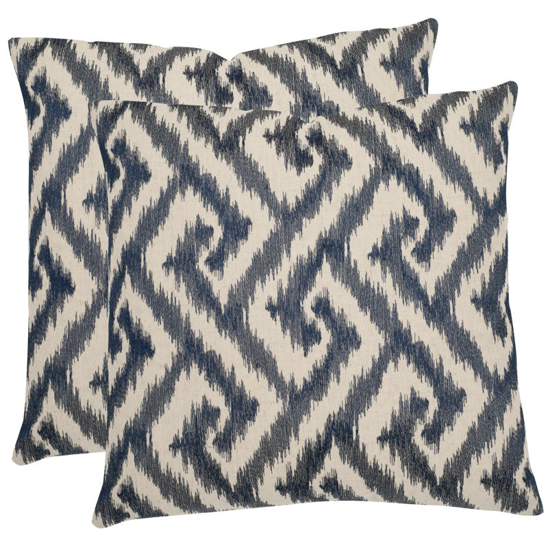 Blue Embroidered Linen Blend Square Pillow Set
