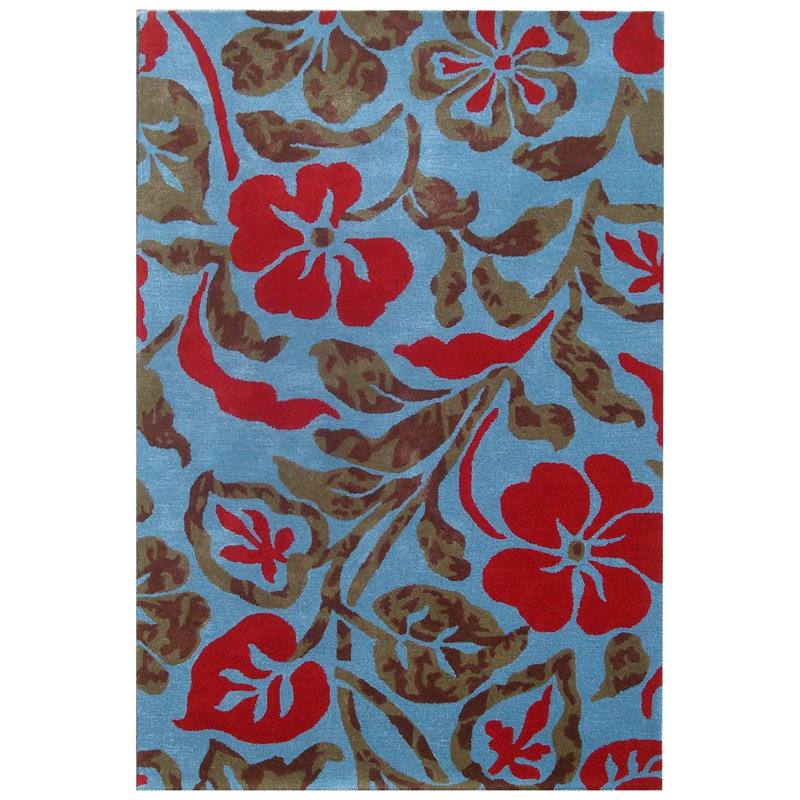 Handmade Blue Wool and Viscose Tufted Square Area Rug