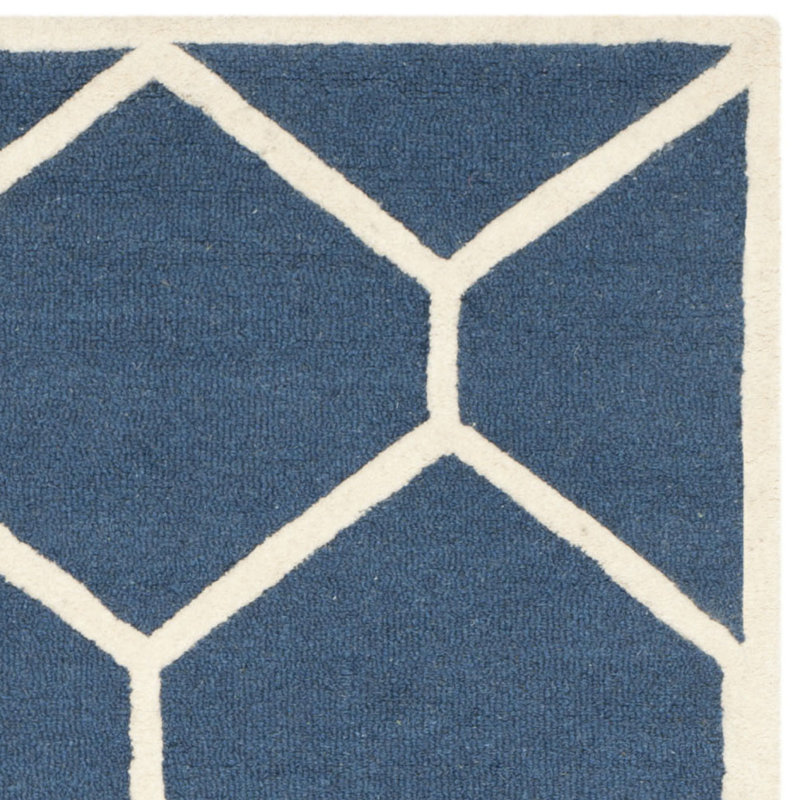 Navy Blue & Ivory Wool 4'x6' Hand-Tufted Geometric Rug