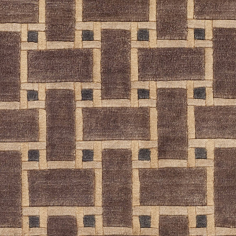 Tibetan Geometric Hand-Knotted Wool Rug, 9' x 12', Brown