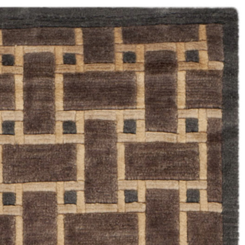 Tibetan Geometric Hand-Knotted Wool Rug, 9' x 12', Brown