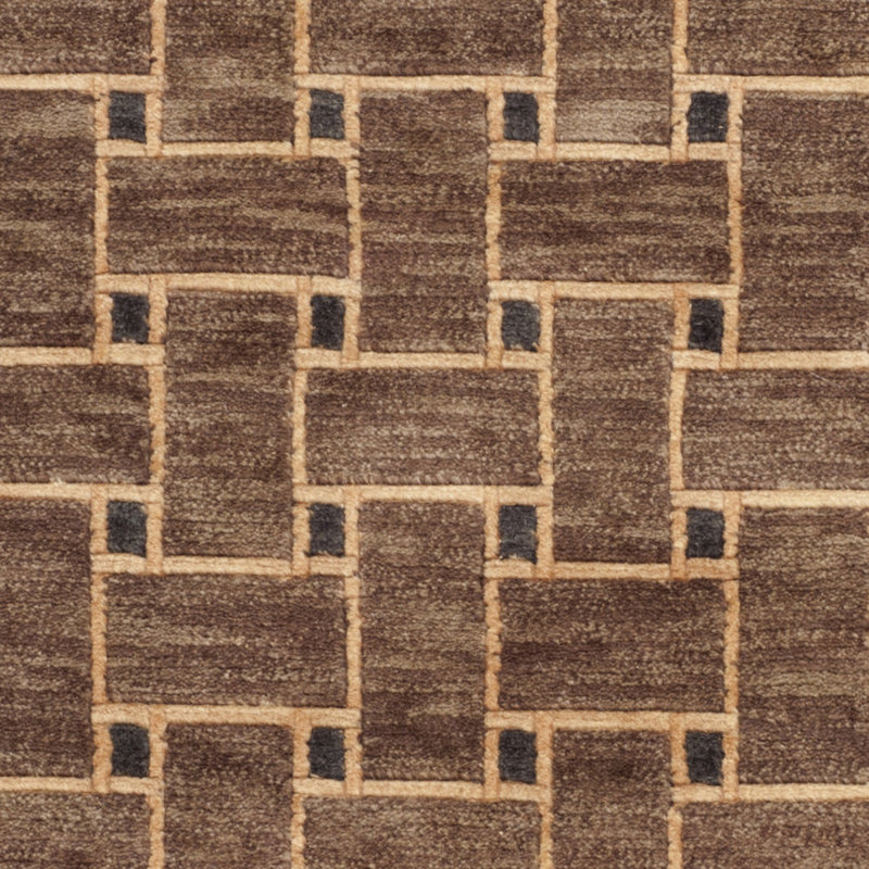 Tibetan Geometric Hand-Knotted Wool Rug, 9' x 12', Brown