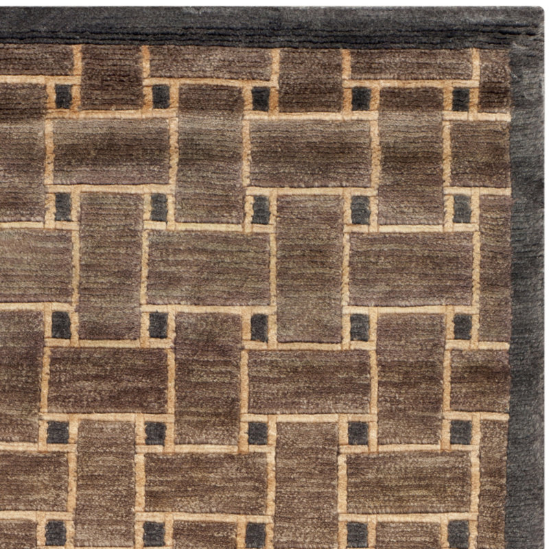 Tibetan Geometric Hand-Knotted Wool Rug, 9' x 12', Brown