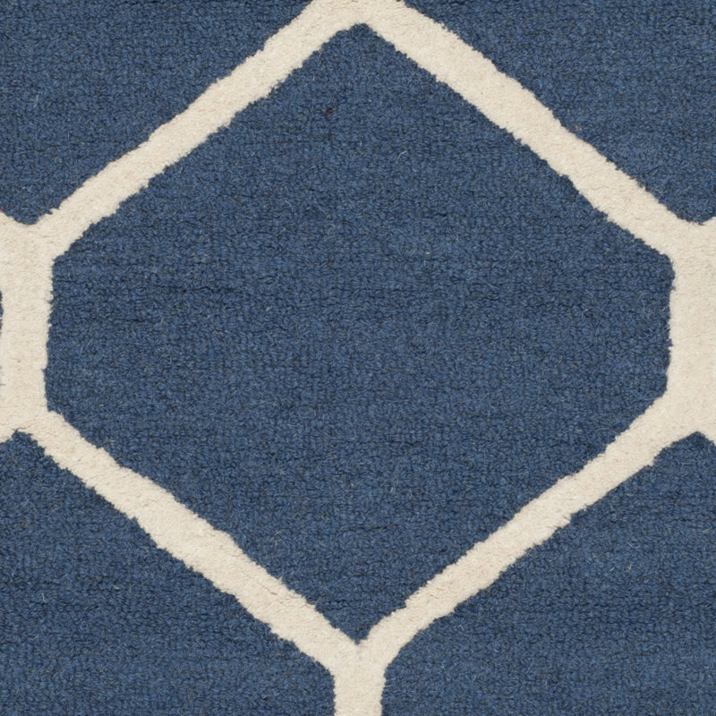Navy Blue & Ivory Wool 4'x6' Hand-Tufted Geometric Rug