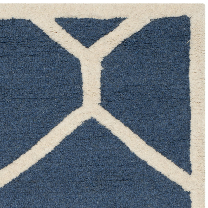 Navy Blue & Ivory Wool 4'x6' Hand-Tufted Geometric Rug