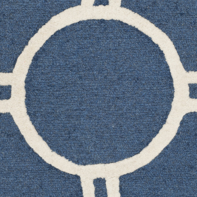 Navy Blue and Ivory Hand-Tufted Wool Square Rug, 24" x 24"