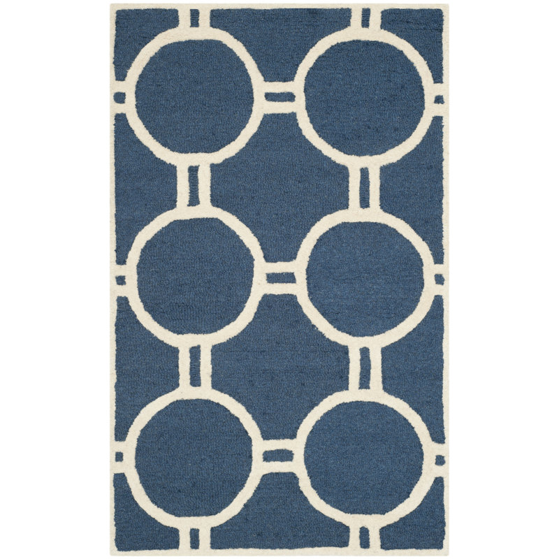 Navy Blue and Ivory Hand-Tufted Wool Square Rug, 24" x 24"