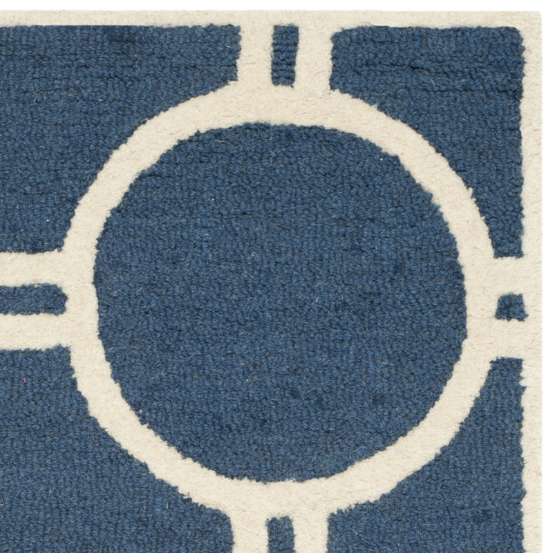 Navy Blue and Ivory Hand-Tufted Wool Square Rug, 24" x 24"