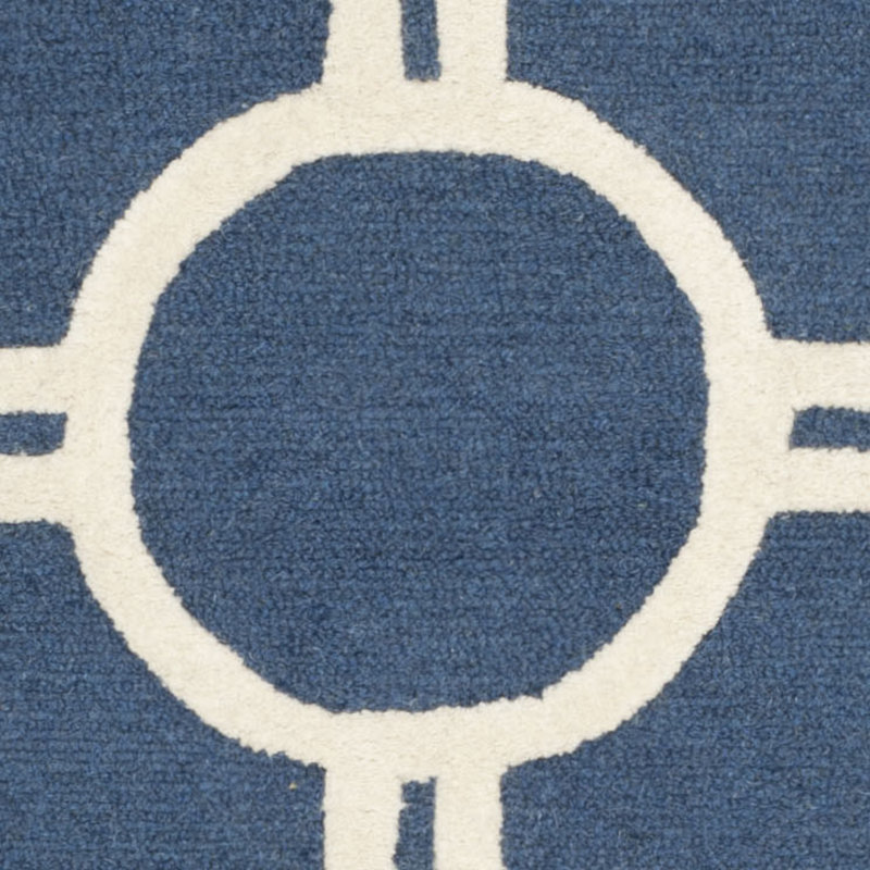 Navy Blue and Ivory Hand-Tufted Wool Square Rug, 24" x 24"
