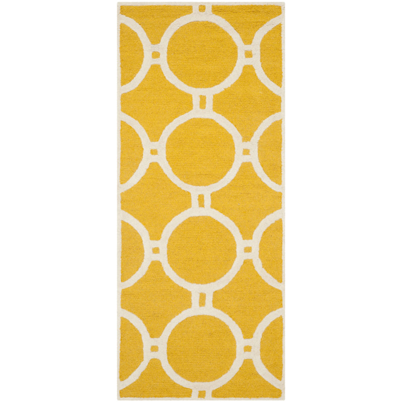 Hand-Tufted Gold and Ivory Round Wool Area Rug, 59 in