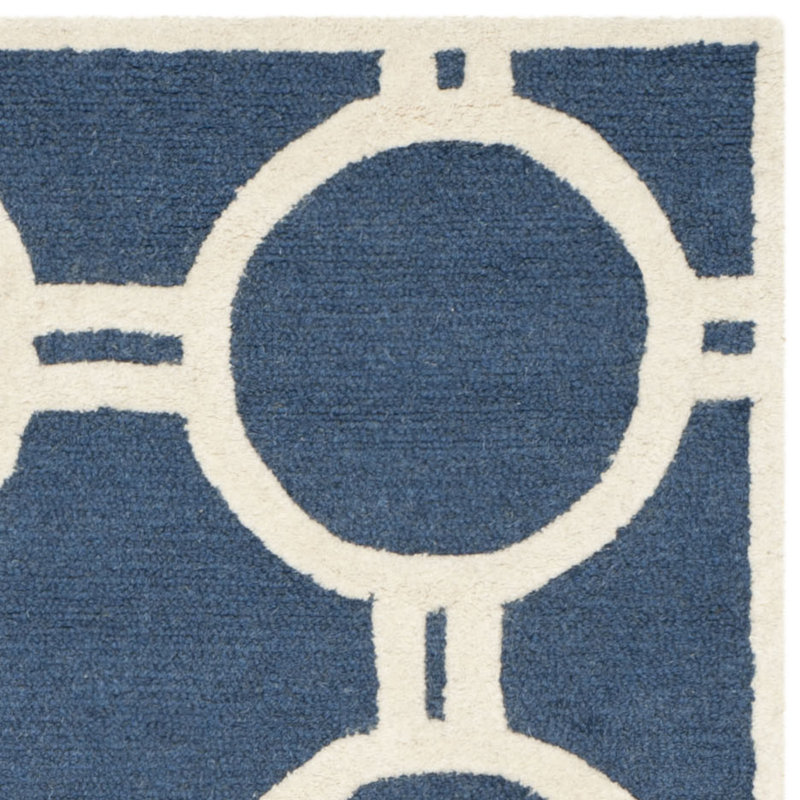 Navy Blue and Ivory Hand-Tufted Wool Square Rug, 24" x 24"