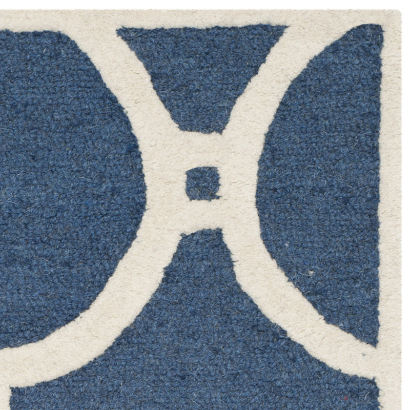 Navy Blue and Ivory Hand-Tufted Wool Square Rug, 24" x 24"