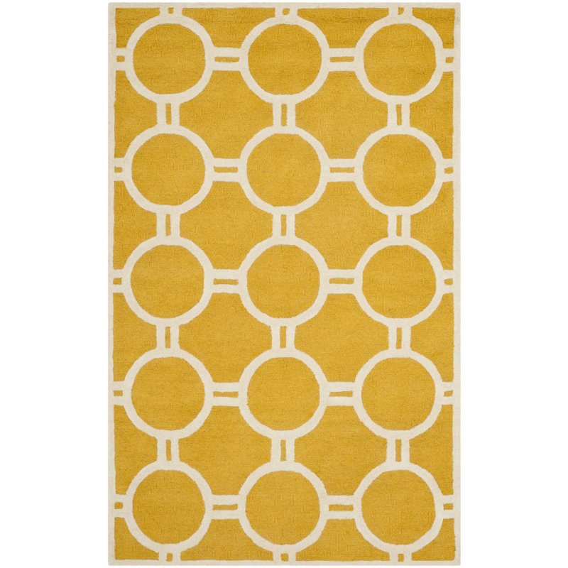 Handmade Cambridge Gold & Ivory Square Wool Rug 2' x 3'