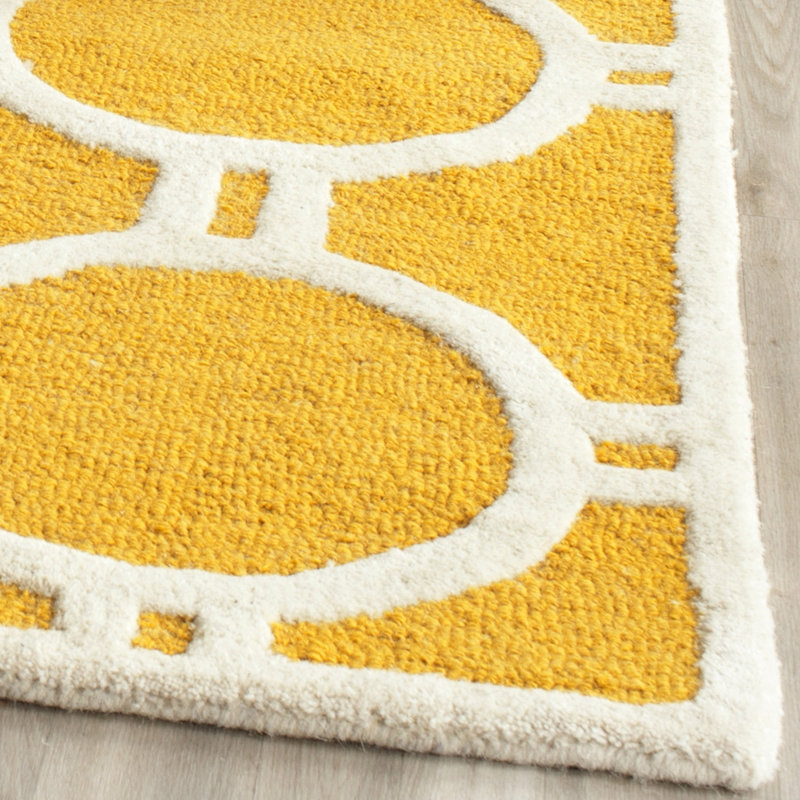 Handmade Cambridge Gold & Ivory Square Wool Rug 2' x 3'