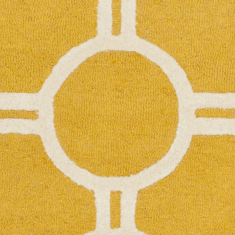 Hand-Tufted Gold and Ivory Round Wool Area Rug, 59 in