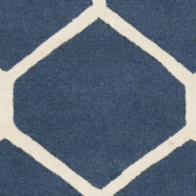 Navy Blue & Ivory Wool 4'x6' Hand-Tufted Geometric Rug