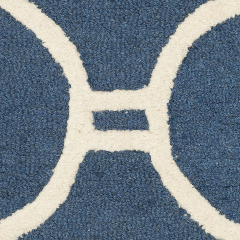 Navy Blue and Ivory Hand-Tufted Wool Square Rug, 24" x 24"
