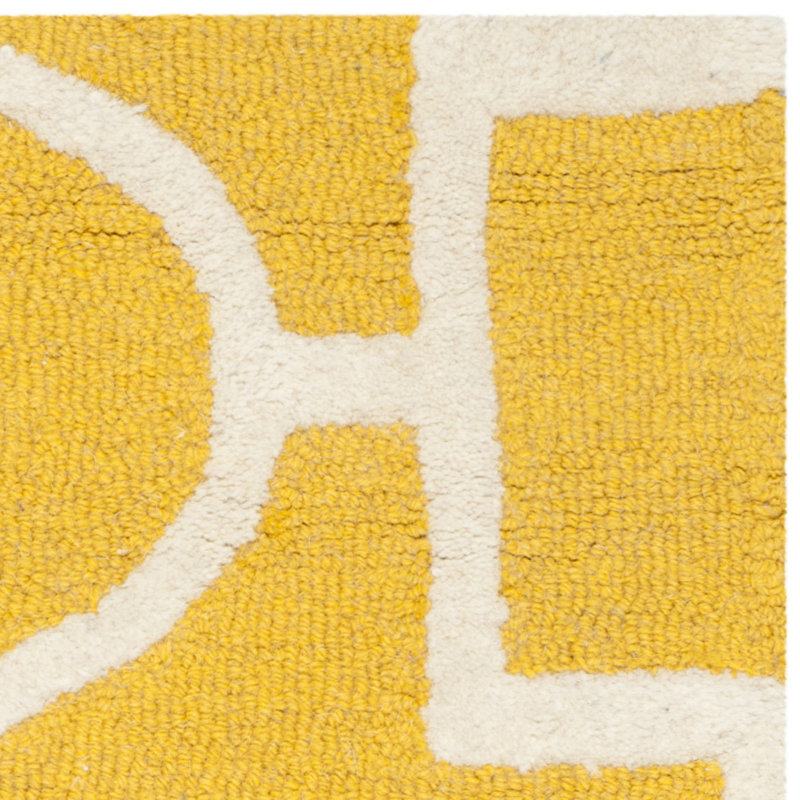 Gold and Ivory Hand-Tufted Wool Geometric 6' x 9' Rug