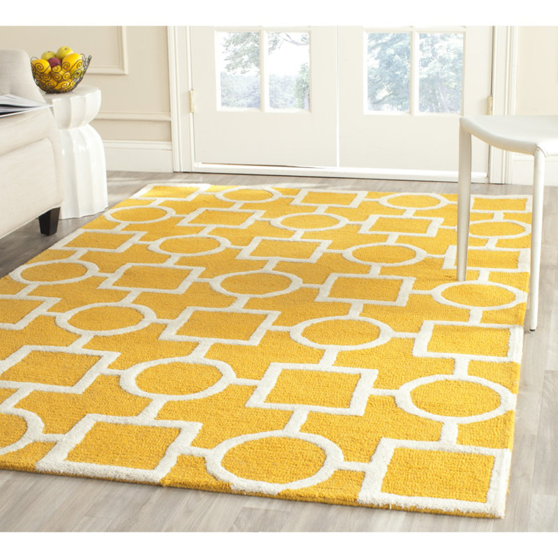 Gold and Ivory Hand-Tufted Wool Geometric 6' x 9' Rug