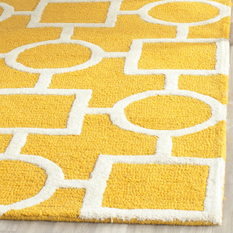 Gold and Ivory Hand-Tufted Wool Geometric 6' x 9' Rug