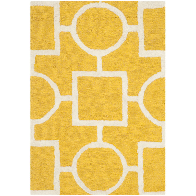 Gold and Ivory Hand-Tufted Wool Geometric 6' x 9' Rug