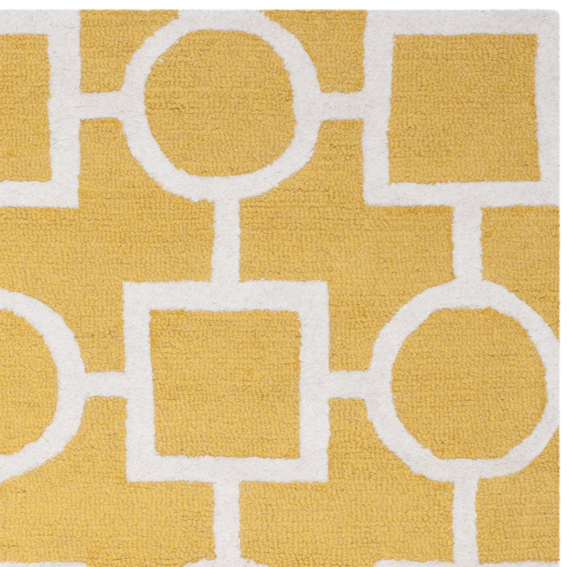 Gold and Ivory Hand-Tufted Wool Geometric 6' x 9' Rug