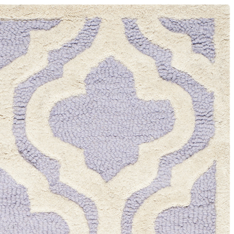Lavender and Ivory Hand-Tufted Wool Rectangular Rug, 48" x 31.2"