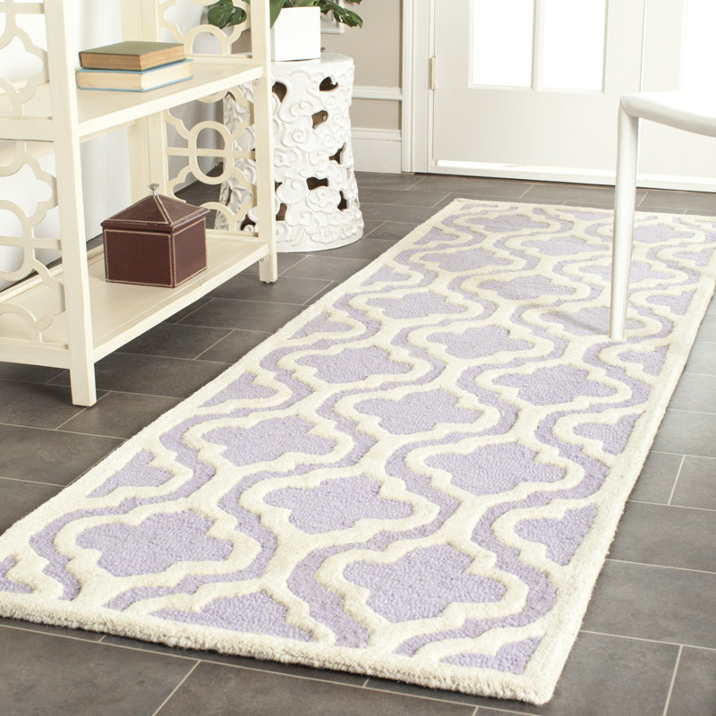 Lavender and Ivory Hand-Tufted Wool Rectangular Rug, 48" x 31.2"
