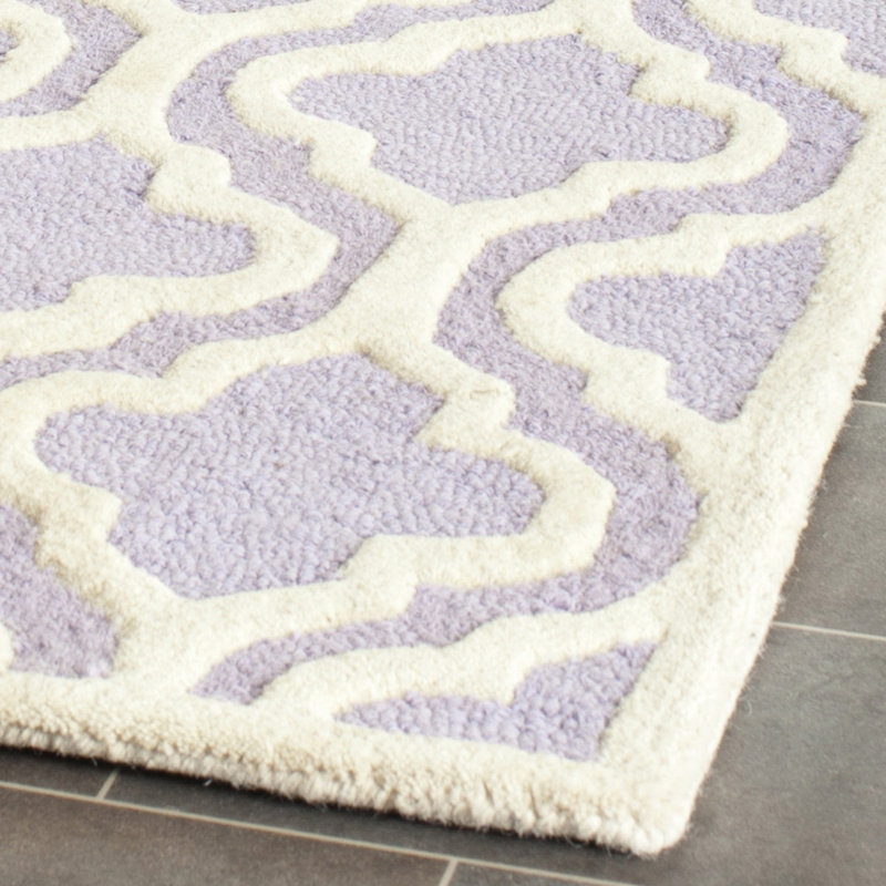 Lavender and Ivory Hand-Tufted Wool Rectangular Rug, 48" x 31.2"
