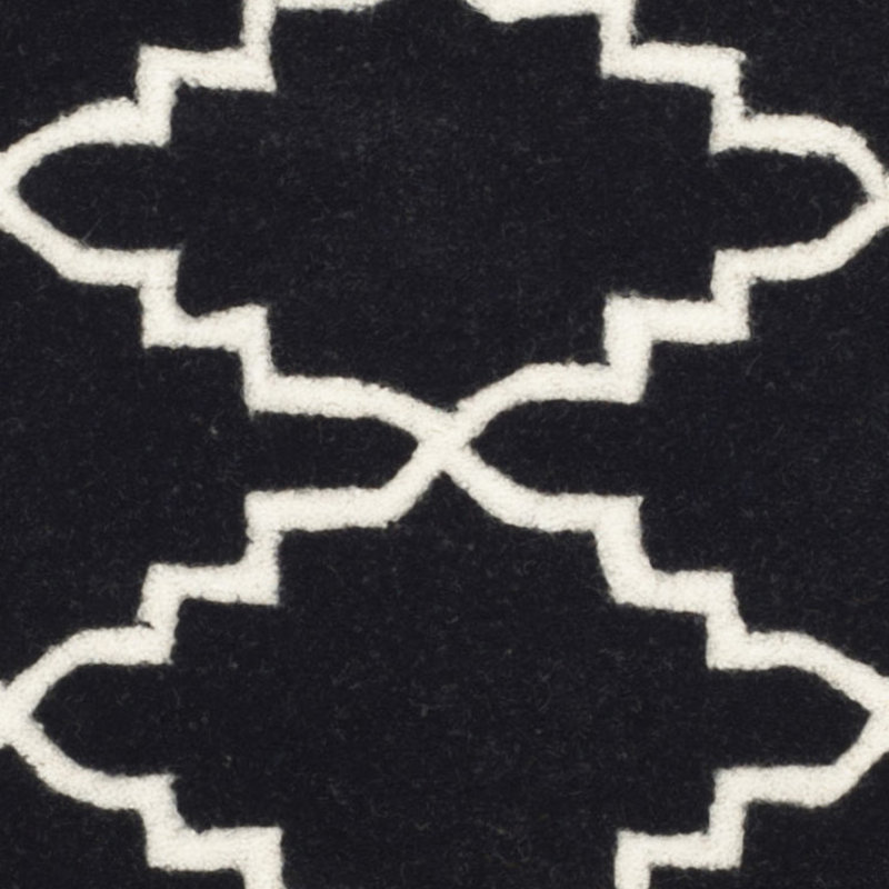 Desai Black Quatrefoil Hand-Tufted Wool Runner Rug, 27in x 8in
