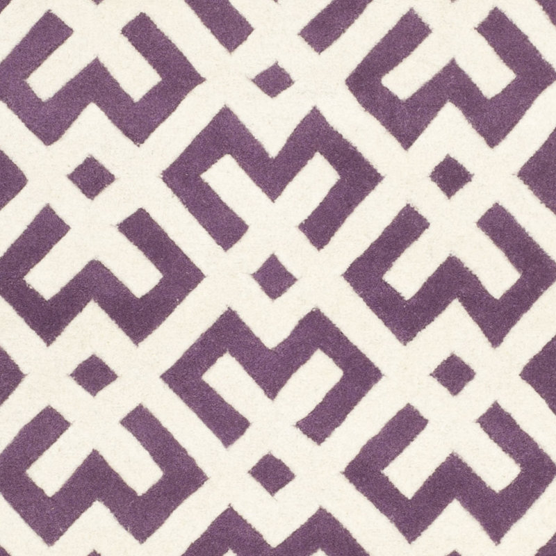 Purple and Ivory Geometric Hand-Tufted Wool 4' x 6' Area Rug