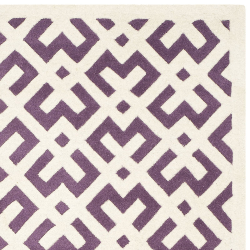 Purple and Ivory Geometric Hand-Tufted Wool 4' x 6' Area Rug
