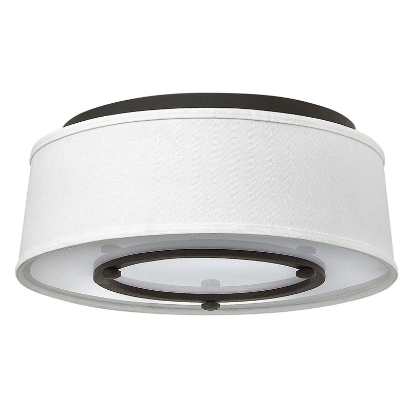 Buckeye Bronze 16" Drum Flush Mount with Off-White Linen Shade