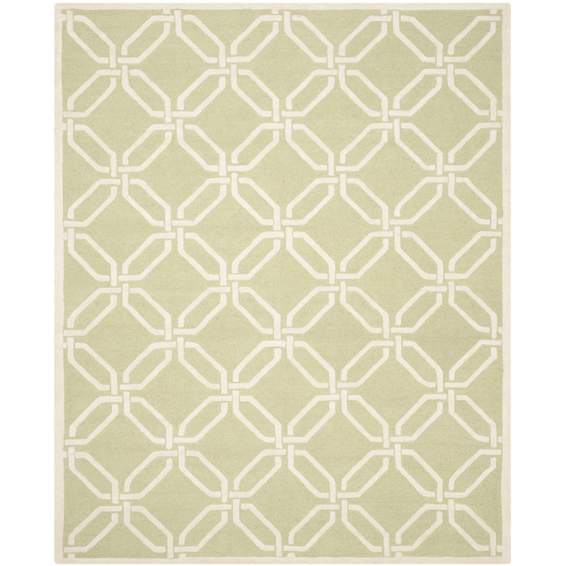 Lime and Ivory 8' x 10' Handmade Wool Tufted Rug