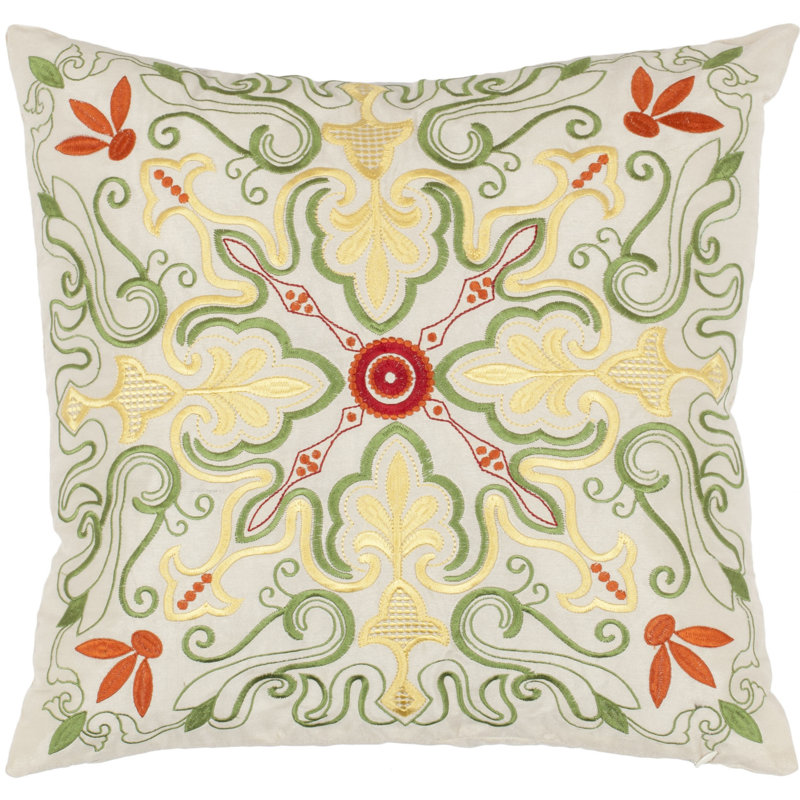 White Embroidered Bloom Motif Square Pillow Set