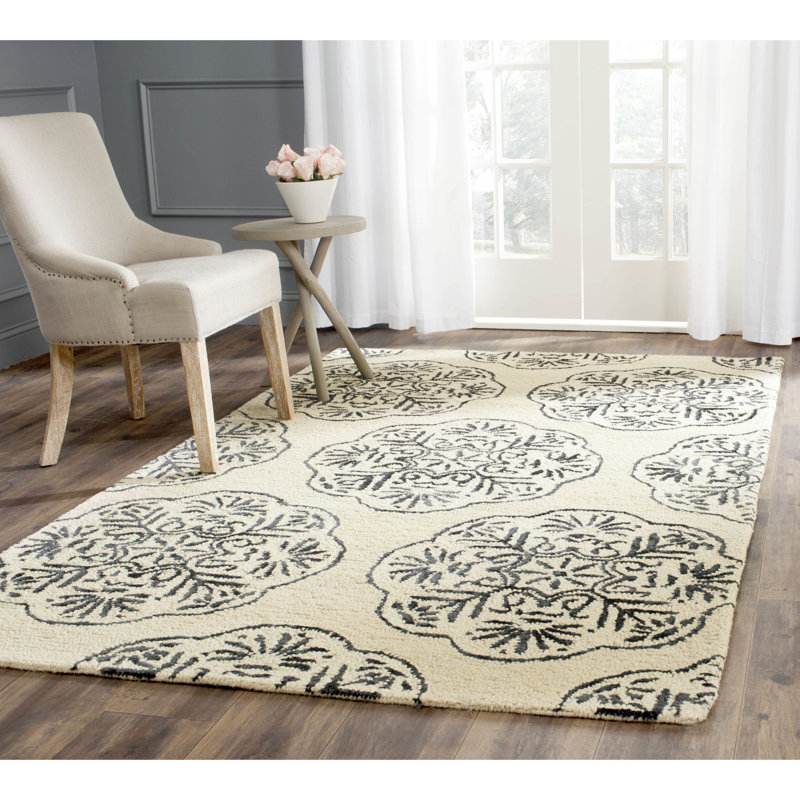 Ivory Charcoal Hand-Tufted Wool & Viscose 4' x 6' Area Rug