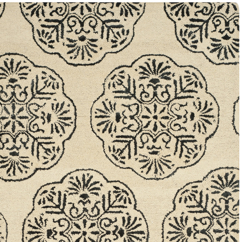 Ivory Charcoal Hand-Tufted Wool & Viscose 4' x 6' Area Rug