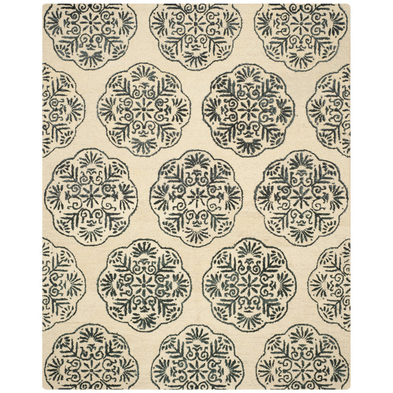 Ivory Charcoal Hand-Tufted Wool & Viscose 4' x 6' Area Rug