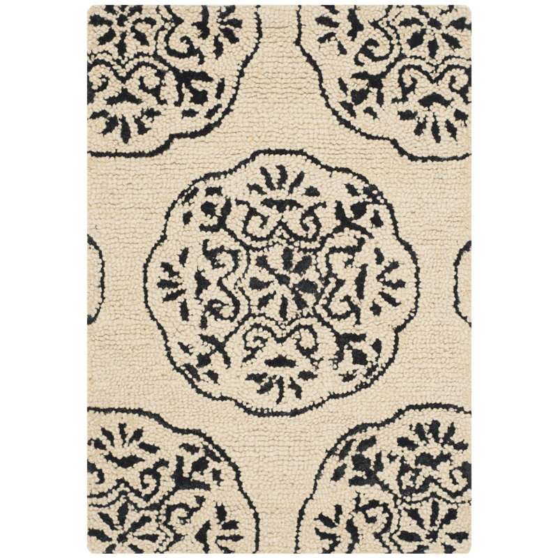 Ivory Charcoal Hand-Tufted Wool & Viscose 4' x 6' Area Rug